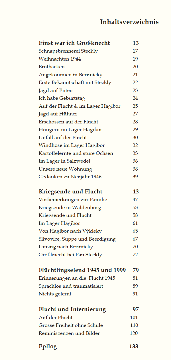 Reiner Albrecht 1945 Flucht - Inhaltsverzeichnis